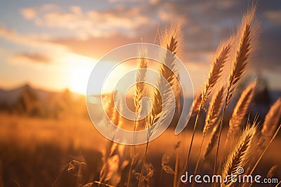 Golden hour magic landscape with a fantastic sunset over wheat Stock Photo