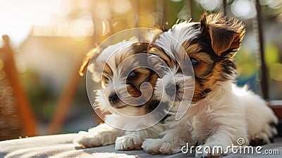 Golden Hour Puppies: A Portrait of Innocence Stock Photo