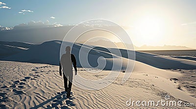 Golden Hour: A Solitary Walk on Dunes, generative ai Stock Photo