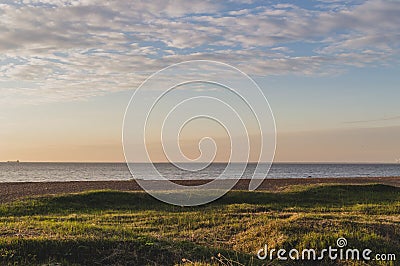 Golden hour spring coastline landscape, Park Aleksandria, Saint-Petersburg Stock Photo