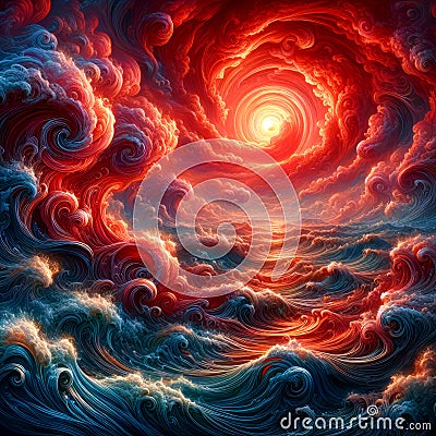 blood red sunset and deep blue ocean with gale force winds Stock Photo