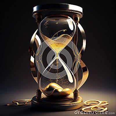 a golden hourglass in which the sands of time flow, generated AI Stock Photo