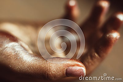 Golden human palm close-up Stock Photo