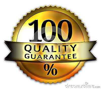 Golden hundred percent quality guarantee or seal of quality label tags. Stock Photo