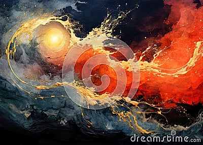 Golden Ice Symphony - Abstract digital painting with oil paint texture effect Stock Photo