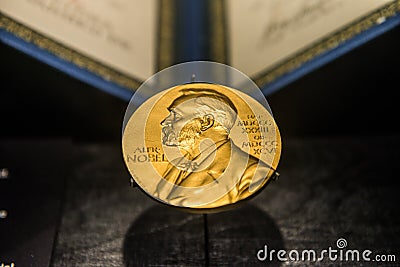 Golden image of the Nobel Prize Editorial Stock Photo