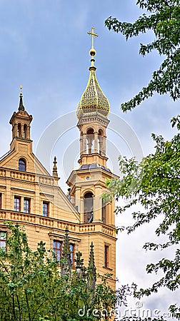 Golden imperial roof at Schwerin Castle. Mecklenburg-Vorpommern, Germany Stock Photo