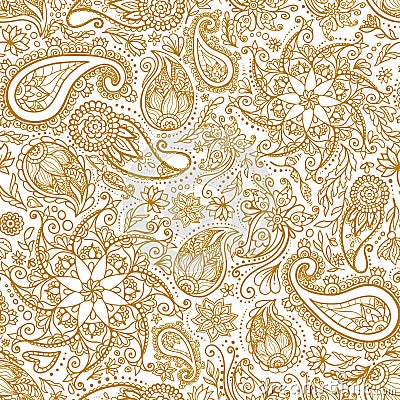 Golden mehndi seamless pattern, vector. Traditional indian style, ornamental floral yoga design Vector Illustration