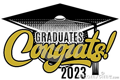 Golden inscription on the background of student hat. Elements or template for design on the occasion of graduation celebration in Stock Photo