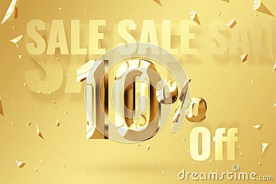 Golden inscription 10 off on a golden background. Price labele sale promotion market. business clearance Stock Photo