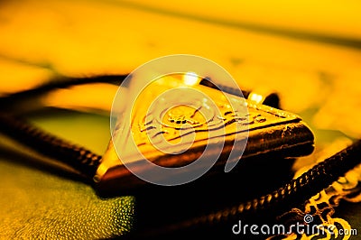 Golden Islamic Prayer Medallion Stock Photo