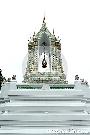 Golden isosceles structure, Delicate painted of Thai Temple Door Entrance and Lion Historic Chinese stone sculpture Stock Photo