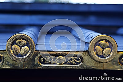 Golden Japanese Roof Sigils. Stock Photo