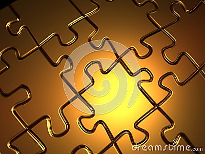 Golden jigsaw puzzle Stock Photo