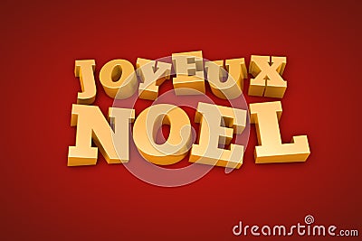 Golden Joyeux Noel text on a red background Cartoon Illustration