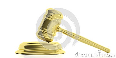 Golden judge or auction gavel on white background. 3d illustration Cartoon Illustration