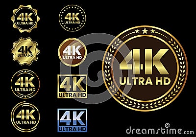 Golden 4K Ultra HD Video Resolution Icon Logo, 4K Ultra HD Label Web Button Vector Illustration