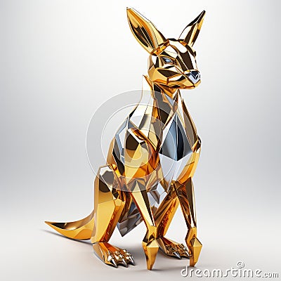 Golden Kangaroo 3d Model With Shiny Metallic Finish Stock Photo