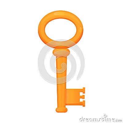 Golden key, ancient castle tool in cartoon style isolated on white background. Fairy comic ui game asset. Bright mystery Vector Illustration