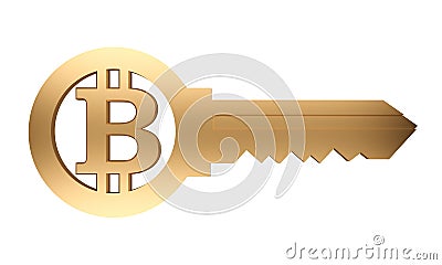 Golden key with bitcoin symbol Stock Photo