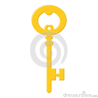 Golden key isolated on white background. Cartoon style. Vector illustration for any design Vector Illustration