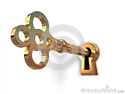 Golden key in keyhole Stock Photo