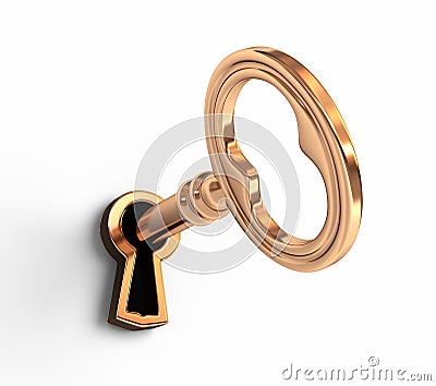 Golden key in keyhole Stock Photo