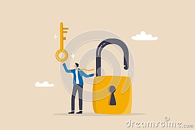 Golden key to unlock, solve business problem, professional to give solutions, success business key or unlock business Vector Illustration