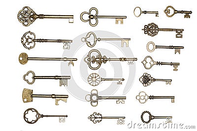 Golden keys isolated on white Stock Photo