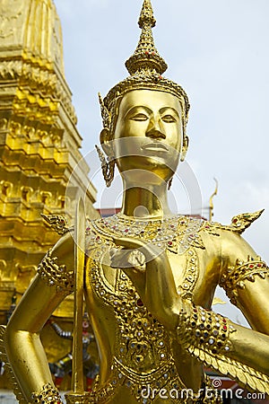 Golden Kinnon (Kinnaree) Statue at Grand Palace Bangkok Thailand Stock Photo
