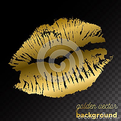 Golden kiss lips imprint on black background Vector Illustration