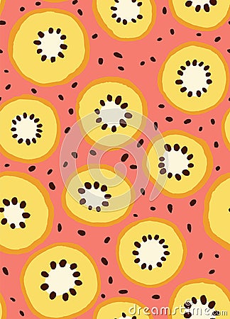 Golden Kiwi sliced fruit seamless pattern Vector Illustration
