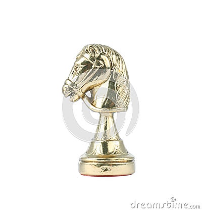 Golden knight isolated on white. Chess piece Stock Photo