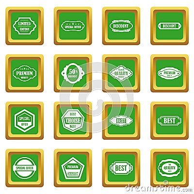 Golden labels icons set green Vector Illustration