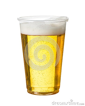 Golden lager or beer in disposable plastic cup Stock Photo