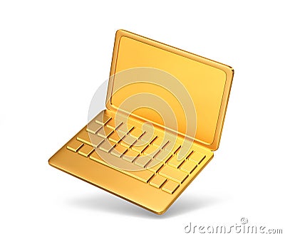 Golden laptop isolated on white. Clipping path included Stock Photo