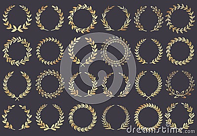 Golden laurel wreath. Movie festival awards, winner actress awarded, cannes film leaf symbol vector illustration Vector Illustration