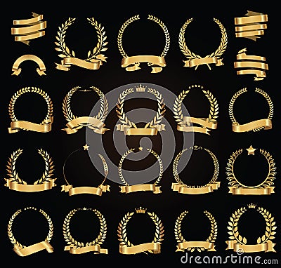 Golden laurel wreath with golden ribbons vector illustration collection Vector Illustration