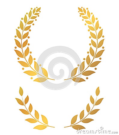 Golden laurel wreaths, round and half vector illustration Vector Illustration