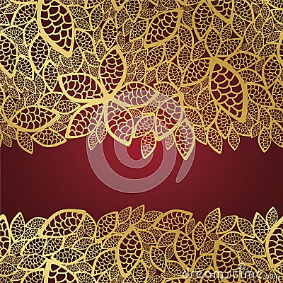 Golden leaf lace on red background Vector Illustration