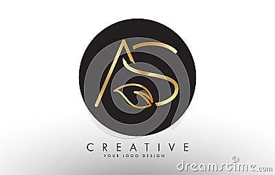Golden Leaf Letters AS A S and Creative Swoosh and Black Circle Logo Design Vector Illustration