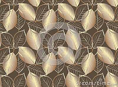 golden leaves contours seamless pattern Stock Photo