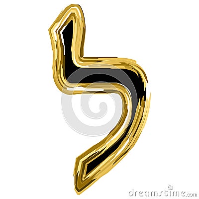 The golden letter Lamed from the Hebrew alphabet. gold letter font Hanukkah. vector illustration on isolated background Vector Illustration