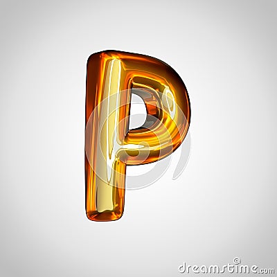 Golden letter P uppercase with fire reflection isolated on white background Stock Photo