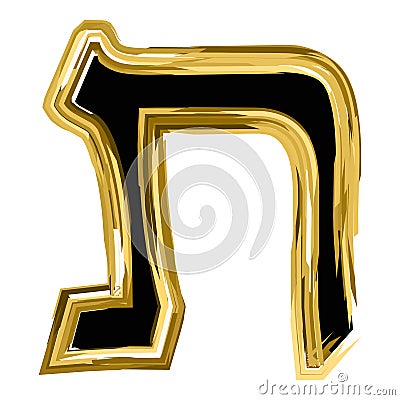 The golden letter Tav from the Hebrew alphabet. gold letter font Hanukkah. vector illustration on isolated background Vector Illustration