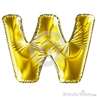 Golden letter W made of inflatable balloon isolated on white background. Stock Photo
