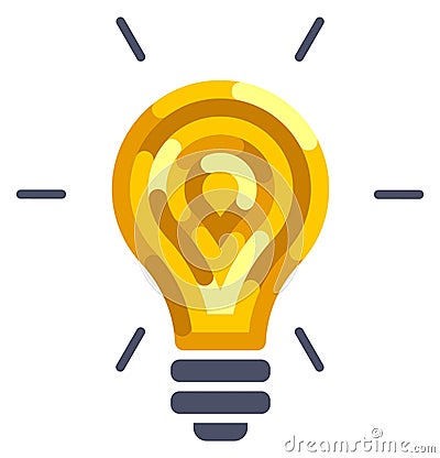 Golden light bulb icon. Bright idea logo Vector Illustration