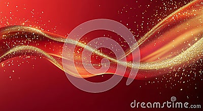Golden Light Effect on Gradient Waveshaped Curve with Gold Particles Generative AI Cartoon Illustration