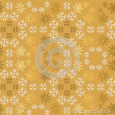 Golden and light pink snowflake simple ornamental seamless vector pattern. Abstract wallpaper, wrapping decoration. Vector Illustration