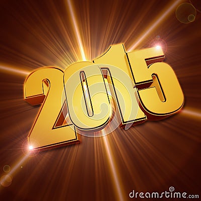 Golden 2015 with light rays Stock Photo